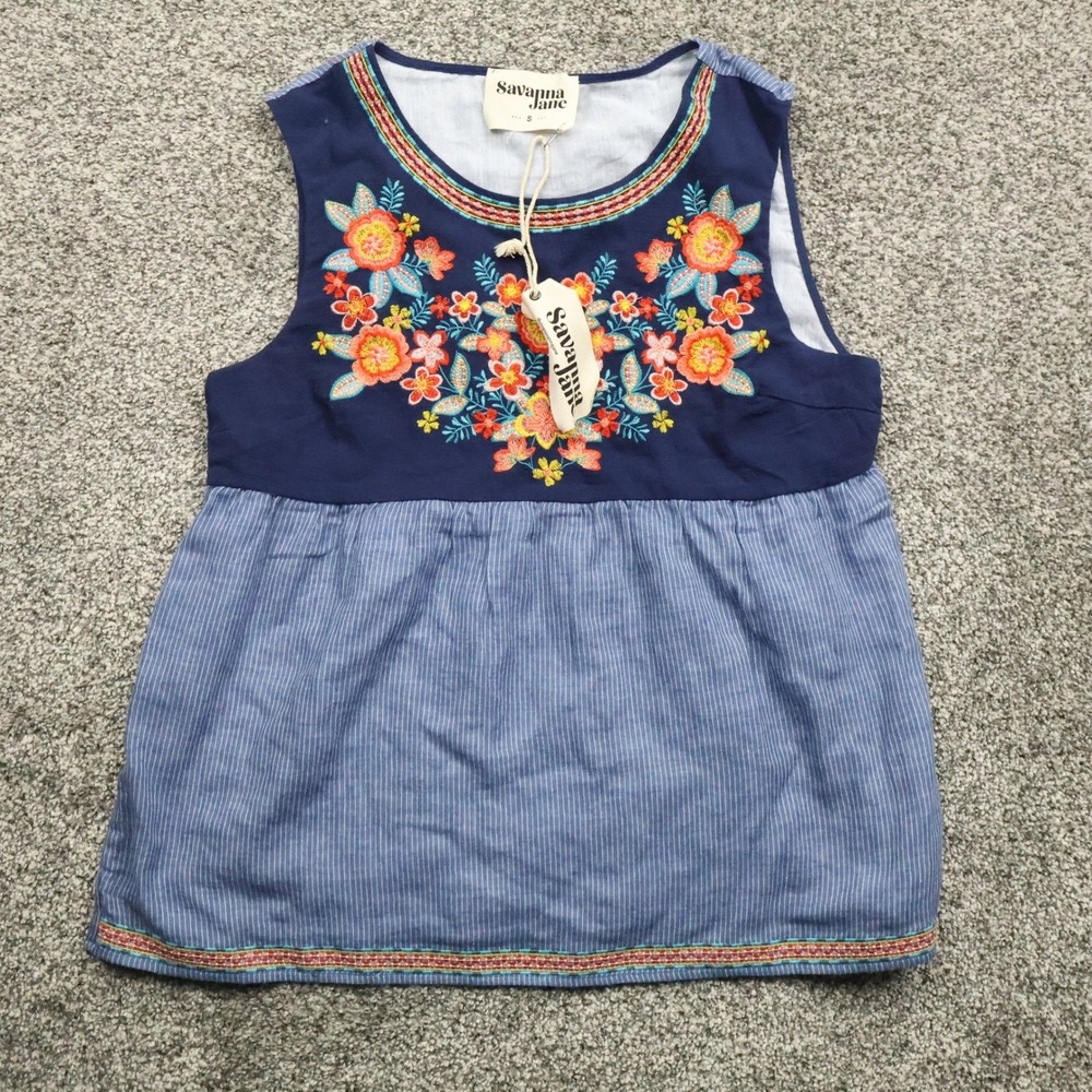 Savanna Jane Top Women's S boho cowgirl Embroidered Floral Sleeveless